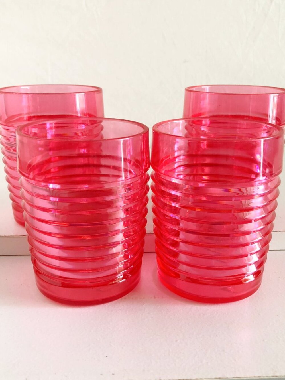 Vintage 80s Marshall Fields Ruby Red Acrylic Juice Cups